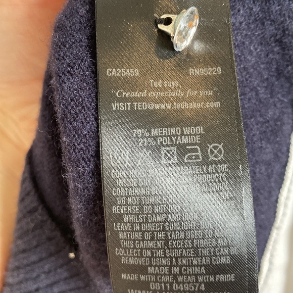 Ted Baker London Navy Embellished collar Sweater. 3/4 sleeves. Size 2 - Picture 10 of 10